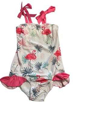 Little Girls Pink Flamingo One-Piece Swimsuit with Ruffle Straps